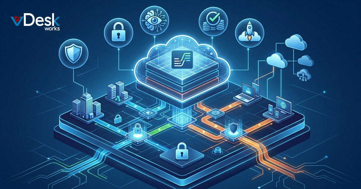 Cloud PC, Cloud Security, Data Architecture, vDeskWorks, Zero Trust, Cloud Computing, Data Protection, Enterprise IT, Cybersecurity, Digital Transformation