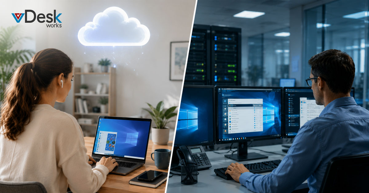  Cloud PC, Hybrid Work, Windows 365, Azure Virtual Desktop, vDeskWorks, Virtual Desktop, Hybrid Cloud, Remote Work, IT Infrastructure, Digital Workplace
