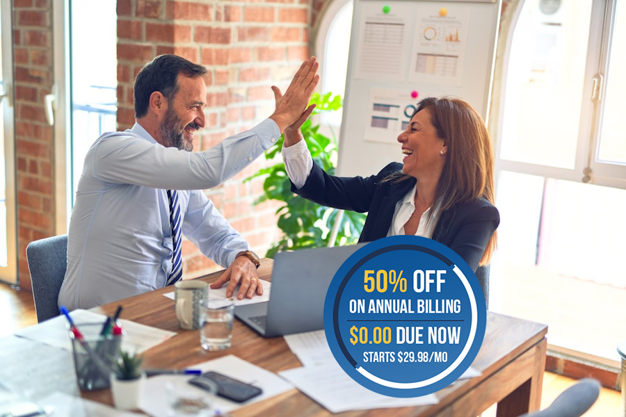 Team working on cloud desktops in a modern office